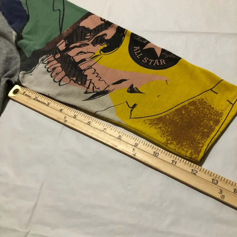 Converse Women’s Graphic Print 3/4 Sleeve Raglan Baseball Grey T-shirt XL - Picture 7 of 11